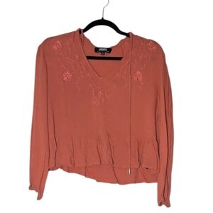 Lulu's Terracotta Rose Embroidered Peasant Top, Small